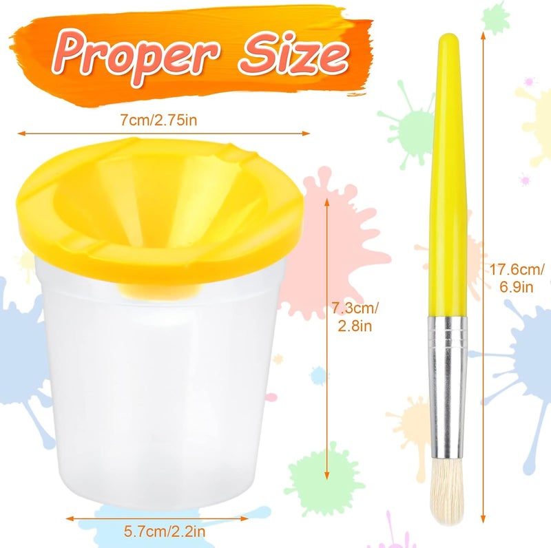 RNKP 4 Piece Children's No Spill Paint Cups with Colored Lids and 4 Piece Large Round Brush Set with Plastic Handles - Image 2